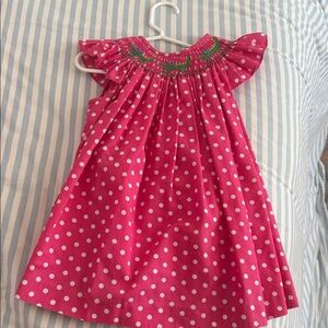Smocked Alligator Pink Polka Dot Kids Dress